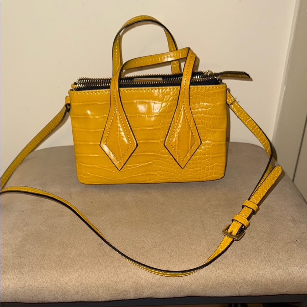 Yellow Croc-Embossed Handbag